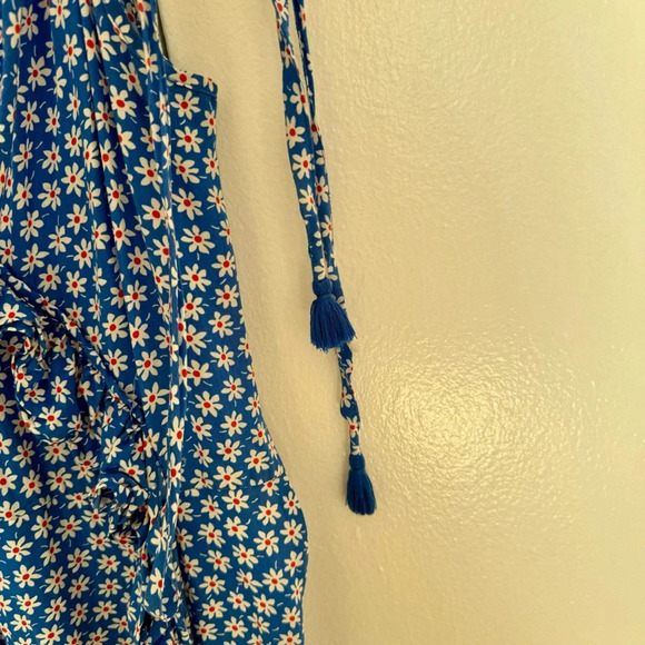 Madewell Women's Ruffled Wrap Maxi Dress in Mini Daisy Blue and Size 00 - Picture 6 of 7